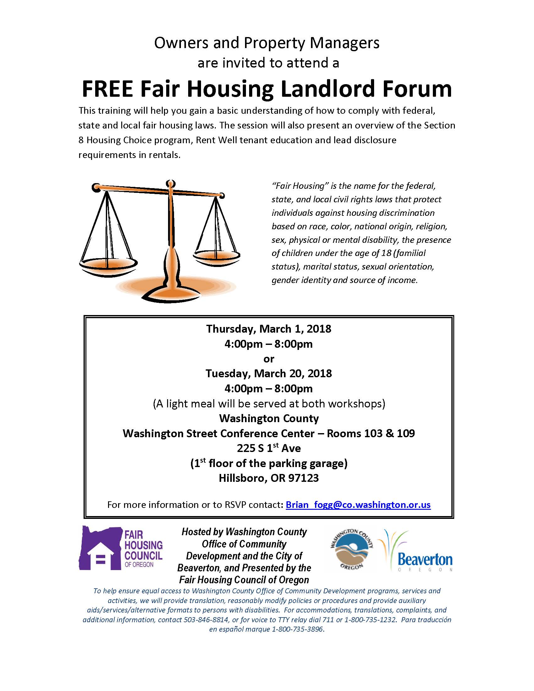 Fair Housing Landlord Forum Flier- 2018